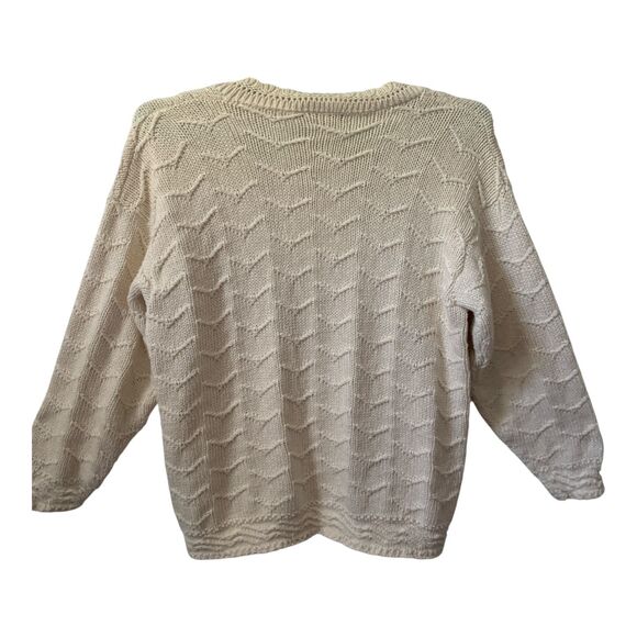Vintage Womens Cardigan XL Ivory 70s 80s Long Sleeve V-Neck Textured David Brett - Picture 7 of 12